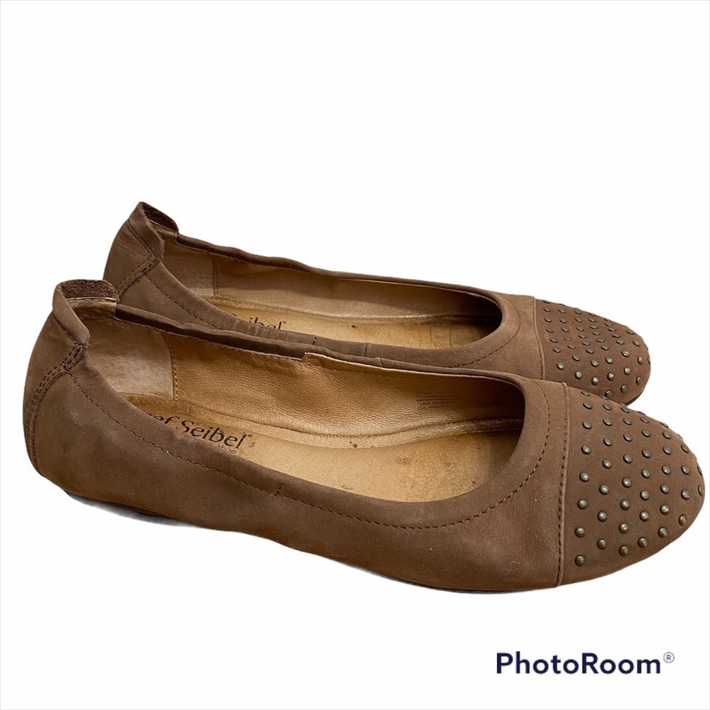 Josef Seibel Leather Brown Flats Sz 36 Studded Toe